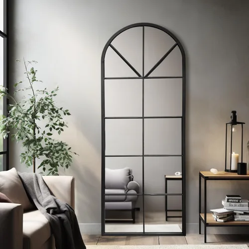 Miniatura 13 de Rowjut Espejo de pared en forma de arco de 30 x 20 pulgadas, espejo decorativo de pared y baño con marco de hierro, espejos de pared superior