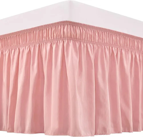 Miniatura 8 de Vocander Falda de Cama Rosa Tamaño Individual con Caída de 14 Pulgadas, Falda de Cama Elástica con Volantes Antipolvo, Fácil de Colocar, Faldas