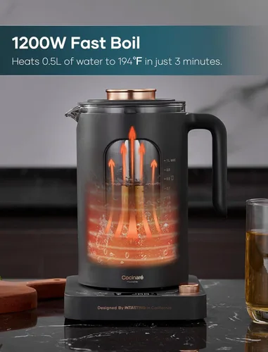 Miniatura 5 de INTASTING Hervidor de té eléctrico, hervidor eléctrico con infusor de té, control de temperatura de perilla de ±1 ℉, vidrio sin BPA, calentamiento