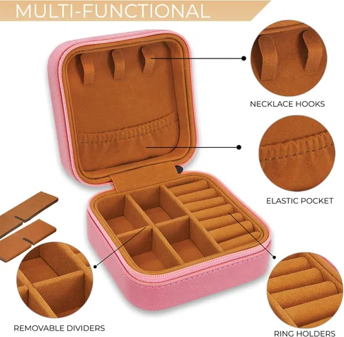 Miniatura 4 de Joyero de viaje personalizado con espejo portátil personalizado opcional, organizador de joyas de cuero sintético, pequeño soporte para anillos