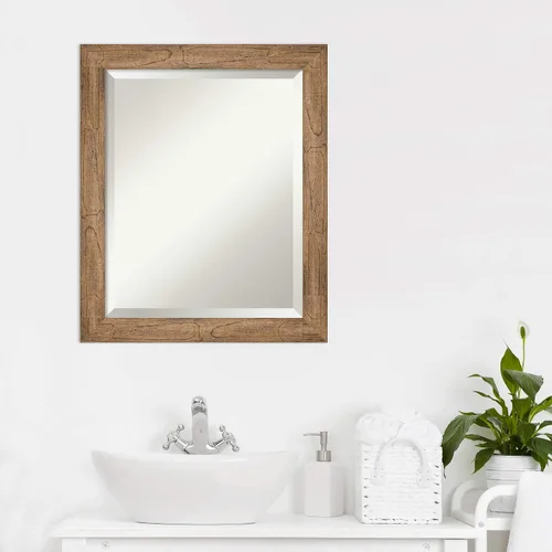 Miniatura 6 de Amanti Art Espejo de baño de madera, espejo de pared estrecho marrón búho para usar como espejo de tocador de baño sobre el fregadero