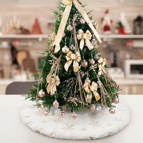Miniatura 19 de Falda de árbol de Navidad de felpa negra de 24 pulgadas, pequeña, de piel sintética gruesa, lujosa decoración navideña para Año Nuevo, decoración