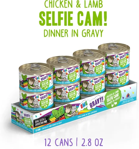 Miniatura 2 de Weruva B.F.F. OMG - ¡Mejor amigo felino, Oh Mi Salsa!, ¡Selfie Cam! con pollo y cordero en salsa, comida de gato, lata de 2.8 onzas (paquete de 12)