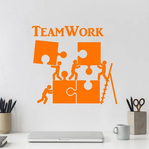 Miniatura 4 de Vinilo adhesivo de pared para trabajo en equipo, motivación, decoración para trabajadores de oficina, rompecabezas, decoración grande (1226ig), Negro