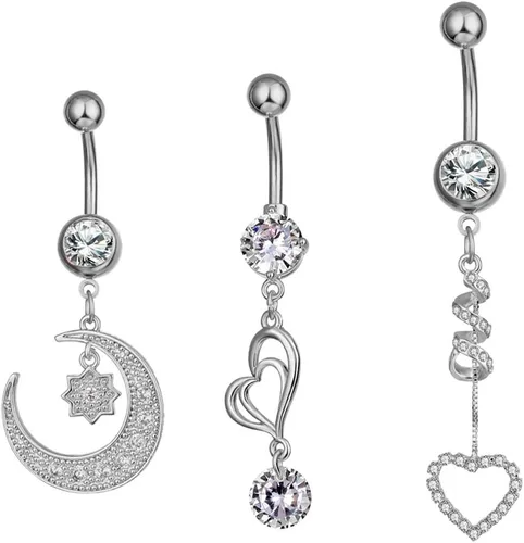 Miniatura 2 de NASAMA Piercing de ombligo de acero inoxidable 14G para mujer, joyería de piercing para el ombligo CZ
