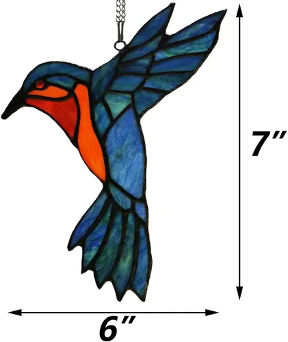 Miniatura 4 de Bieye W10048 Colibrí estilo Tiffany - Atrapasoles para ventana con cadena y gancho de ventosa (7 pulgadas de ancho x 6 pulgadas de alto)