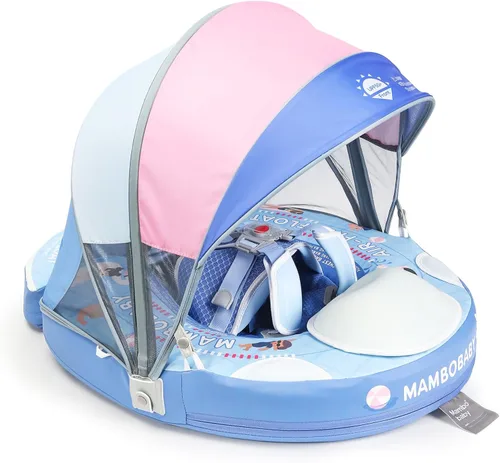 Miniatura 11 de Mambobaby Baby Float with Canopy & Tail Non-Inflatable Baby Swim Float Upgrade Soft Infant Pool Float Sun Protection Newborn Pool Float 3-24 Months