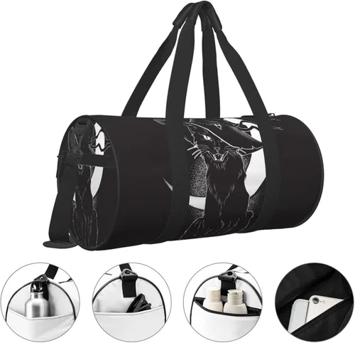 Miniatura 6 de Bolsa de viaje con diseño de sombrero de bruja puntiagudo de gato negro, bolsa de gimnasio, bolsa multifunción para hombres y mujeres