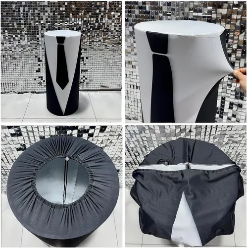 Miniatura 5 de Fundas para mesa cilíndrica con temática de bebé y jefe, diseño de esmoquin negro, funda elástica para pedestal para baby shower, fiesta de Hp-2316