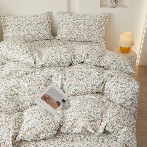 Miniatura 23 de HighBuy Juego de funda de edredón vintage con volantes y estampado de rayas francesas, 100% algodón con cierre de cremallera, juego de ropa de cama