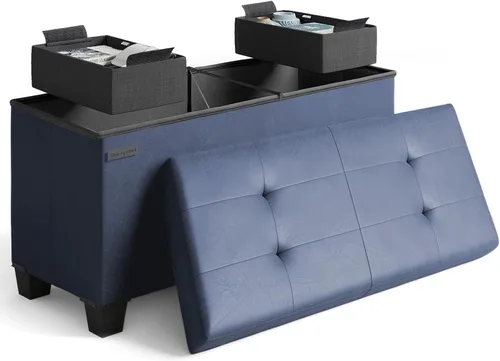 Miniatura 32 de Cubo otomano de almacenamiento con cubo pequeño, otomana cuadrada de 15 pulgadas con almacenamiento para sala de estar y dormitorio, reposapiés