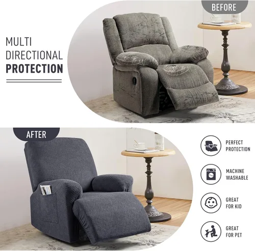 Miniatura 3 de KinCam Fundas para sillón reclinable, fundas elásticas para sillas reclinables, fundas para sofá reclinable de jacquard a rayas, protectores