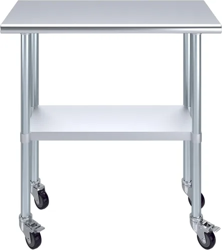 Miniatura 9 de Mesa de trabajo comercial de acero inoxidable con estante inferior y ruedas (24x72)