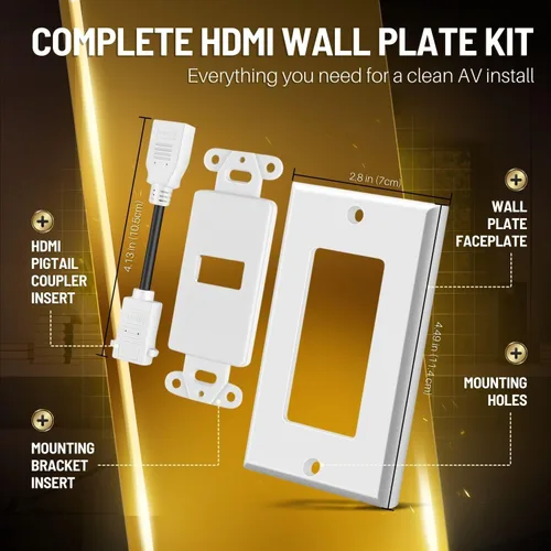Miniatura 8 de TNP - Placa de pared HDMI – 1 puerto HDMI enchufe panel de montaje decorativo placa frontal con 4K UHD ARC/eARC Ethernet Pass-Thru soporte