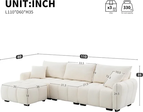 Miniatura 2 de Merax Moderno juego de sofá Boucle en forma de L con una otomana móvil y almohadas, sofá modular de 4 asientos con asiento extragrande para sala