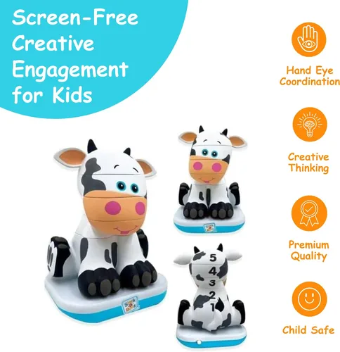 Miniatura 3 de Stack-a-Roos Baby Cow por Salus Brands - Juguete apilable de animales, juguete educativo de aprendizaje temprano para bebés y niños pequeños, a Cerdo