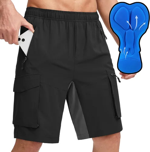 Pantalones cortos de ciclismo de montaña para hombre, con acolchado 3D, ajuste holgado, con bolsillos con cremallera