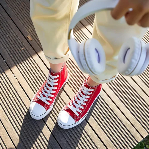 Miniatura 5 de Tenis de lona de caña alta con cordones para mujer, estilo informal, ideales para caminar