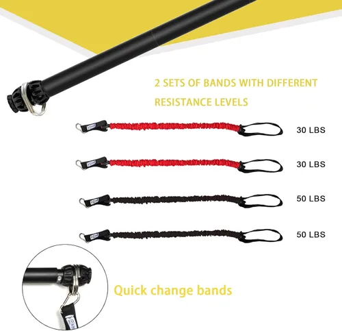 Miniatura 3 de Barra de banda de resistencia, barra de pilates portátil con bandas de resistencia, entrenamiento de gimnasio en casa, sentadillas, yoga, pilates