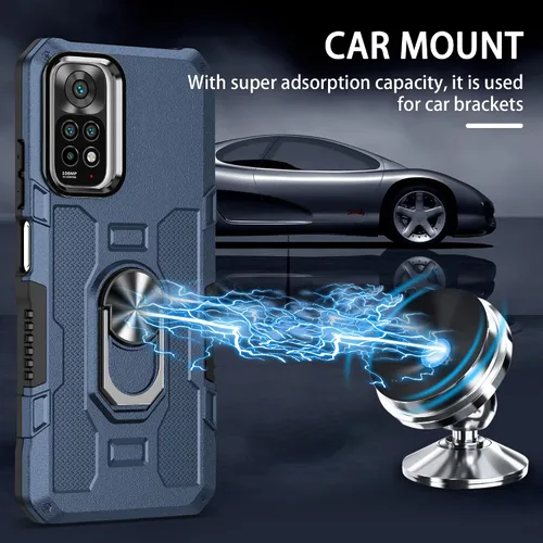 Miniatura 5 de Compatible con Xiaomi Redmi Note 11S/11 4G Funda para teléfono y protector de pantalla de vidrio templado, soporte de anillo, soporte magnético
