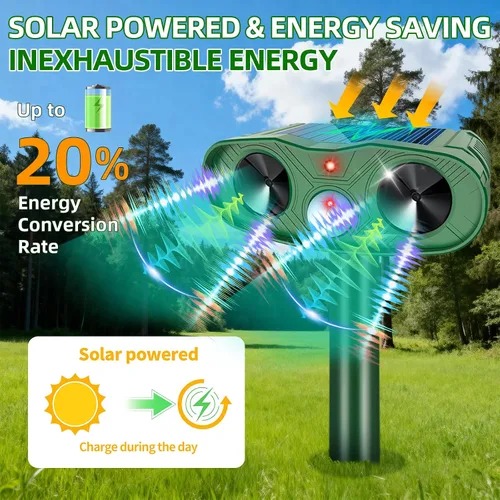 Miniatura 4 de Repelente solar ultrasónico de animales, dispositivos repelentes de ciervos para exteriores, paquete de 4 repelentes de gatos al aire libre