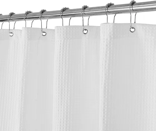 Barossa Design Cortina de ducha blanca con tejido gofre, calidad de lujo, cortinas de ducha de tela para baño, tela con patrón de piqué, repelente