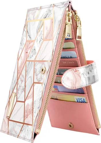 Miniatura 21 de Billetera de mujer con bloqueo RFID de gran capacidad, organizador multitarjetas, billetera plegable para mujer con bolsillo con cremallera