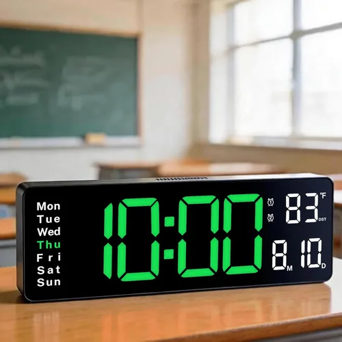 Reloj digital con pantalla grande, reloj de pared digital grande de 16 pulgadas para aula, relojes eléctricos de pared grande LED con control Verde