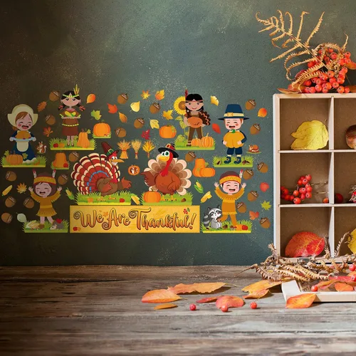 Miniatura 6 de Chinco Juego de 64 tablones de anuncios de Acción de Gracias, otoño, otoño, decoración de tablón de anuncios con texto en inglés "We Are Thankful