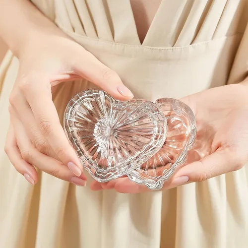 Miniatura 11 de kanpura Joyero de cristal en forma de corazón, caja de dulces con tapa, caja de almacenamiento para aretes, collar, pecho, caja de almacenamiento