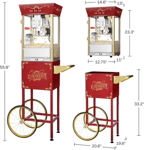 Miniatura 5 de Máquina y carrito de palomitas de maíz Matinee - Máquina de palomitas de maíz de 3 galones, hervidor de 8 onzas, calentador y 5 paquetes de granos