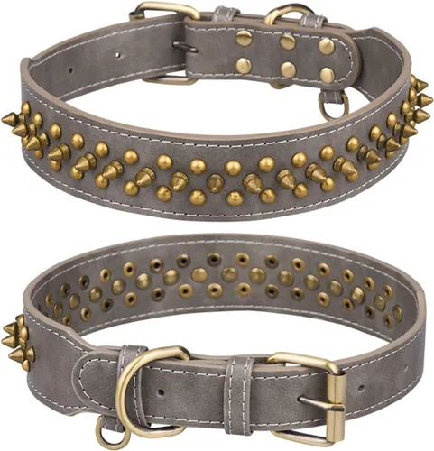 Miniatura 28 de Serijoars Collar para perro con clavos, de piel sintética suave con remaches de hongos, collar ajustable para cachorros (L, Rojo)