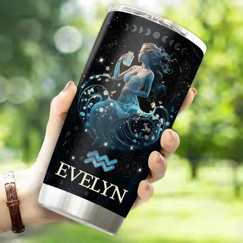 Miniatura 3 de Regalos personalizados de acuario para mujeres, constelación del zodiaco, astrología, aislado, 20 onzas, taza de café de acero inoxidable con tapa