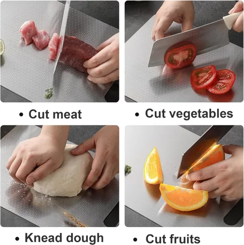 Miniatura 3 de Tabla de cortar de acero inoxidable, tabla de cortar no tóxica para cocina, diseño de textura que reduce las marcas de cuchillos, superficie
