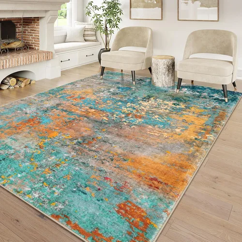 Miniatura 65 de Lahome Alfombra redonda moderna abstracta de 3 pies, color azul, lavable, de 3 x 3 pies, para cocina, entrada, suave, pequeña, antideslizante