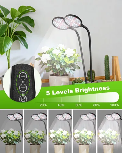 Miniatura 5 de Luces de cultivo para plantas de interior de espectro completo, luz de planta con clip con temporizador de 4/8/12/18H, cuello de cisne ajustable, 5