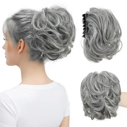 Miniatura 15 de Pinza de pelo con clip de garra, moño corto, pieza de cabello de moño desordenado, extensiones de cabello flexibles, ramificación de cabello Gris