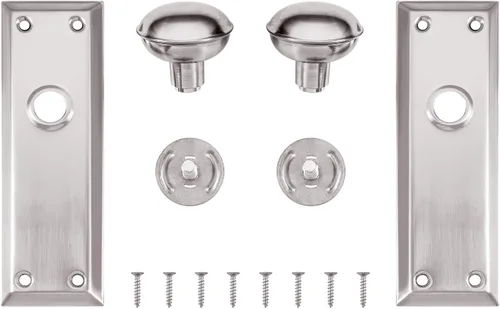 Miniatura 5 de Paquete de 2 pomos de puerta falsos vintage de una cara para interiores, pomos de puerta falsos de placa larga antiguos en níquel cepillado