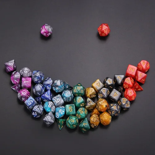 Miniatura 5 de 7 juegos (49 piezas) Juego de dados poliédricos para Calabozos y Dragones/RPG, juego completo de dados D&D/DND (D20, D12, D8, D6, D4 y 2×D10