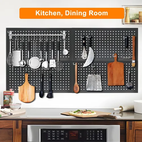 Miniatura 6 de 4 paquetes de paneles de tablero de clavijas de metal de 24" x 12" en negro, tablero de clavijas de acero resistente para organizador de pared, Azul