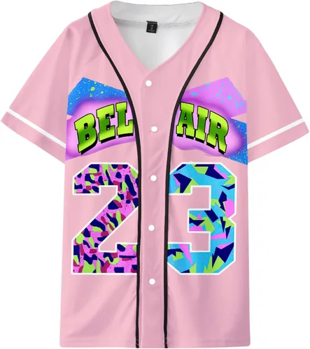 kxybz Camiseta de béisbol unisex Bel Air 23, fiesta temática de los años 90, hip hop, blusas de moda para fiesta de cumpleaños, club y pub