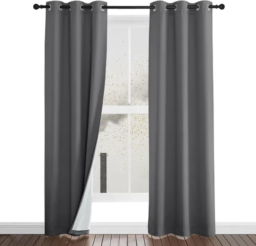 Miniatura 31 de NICETOWN Cortinas de Lino Sintético Angora con Barrera de Sonido que Aísla el Polvo, 100% Opacas, de 84 Pulgadas de Largo, 1 Panel, Cortinas