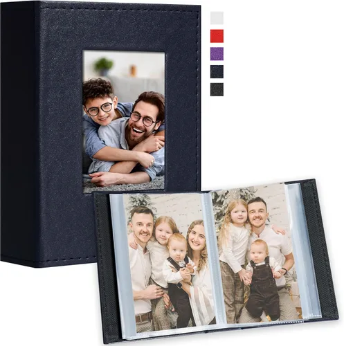 Miniatura 18 de Vienrose Álbum de fotos pequeño de 4 x 6 pulgadas, paquete de 2 mini libros de fotos con cubierta de cuero, 26 páginas con capacidad para 52