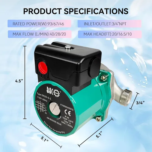 Miniatura 2 de BACOENG Bomba de recirculación de agua caliente, 3/4 "NPT 110V Bomba de circulación automática con cabezal de acero inoxidable para calentador solar