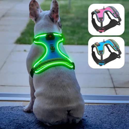 Miniatura 3 de Domi - Arnés de perro con luz, recargable por USB, chaleco reflectante para perro, sin tirar, con un cómodo cha acolchado para perros pequeños