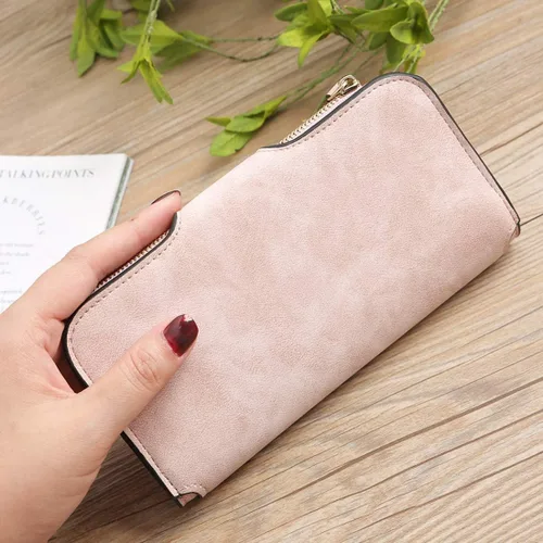 Miniatura 4 de KELEEL Cartera de cuero para mujer, monedero de embrague para tarjetas de crédito, soporte para monedas, plegable, Rosado, Classic