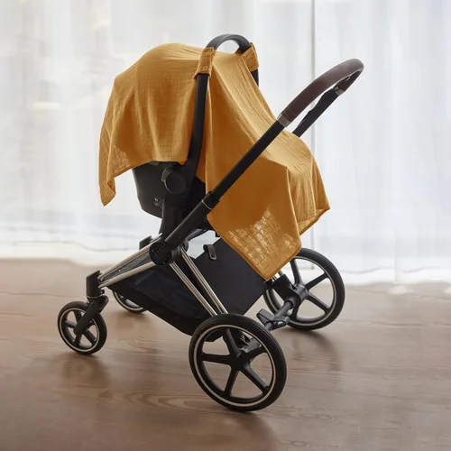 Miniatura 6 de Funda de asiento de coche para bebé, muselina de algodón orgánico, toldo para asiento de automóvil, 43 x 32 pulgadas (amarillo otoño)