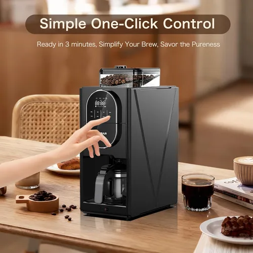 Miniatura 3 de Cafetera con molinillo programable para café caliente y frío con jarra de vidrio de 22 onzas, ajustable, totalmente automática, máquina de café