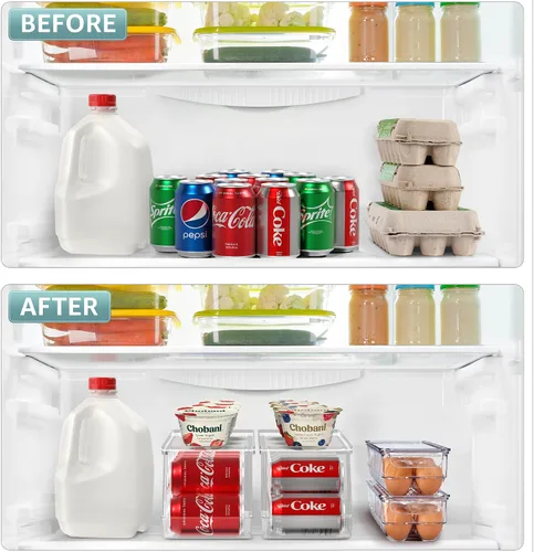 Miniatura 2 de Sorbus Organizador de latas de soda para refrigerador y soporte para huevos para refrigerador, 1 dispensador apilable para latas con capacidad