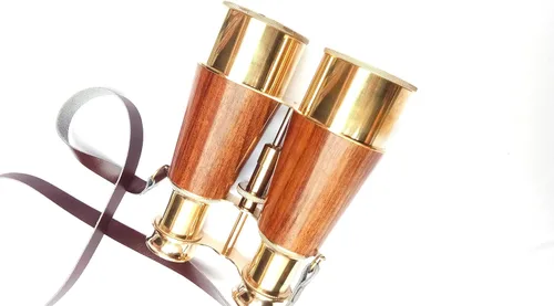 Miniatura 7 de Binoculares antiguos de latón sólido brillante para adultos y niños con correa de cuero para el cuello, binoculares náuticos compactos de 6 pulgadas